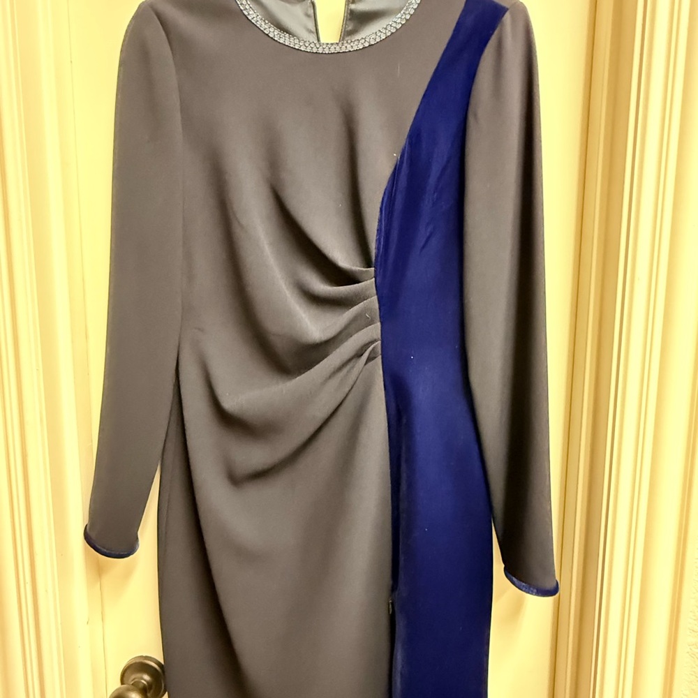 Elie Tahari Gray and Blue Long Sleeve Dress